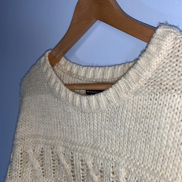 American eagle size medium cream chunky knit fishermans sweater crewneck wool - Picture 9 of 11